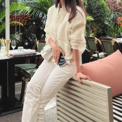 【ホワイト】ツイード素材ショート丈ブルゾン