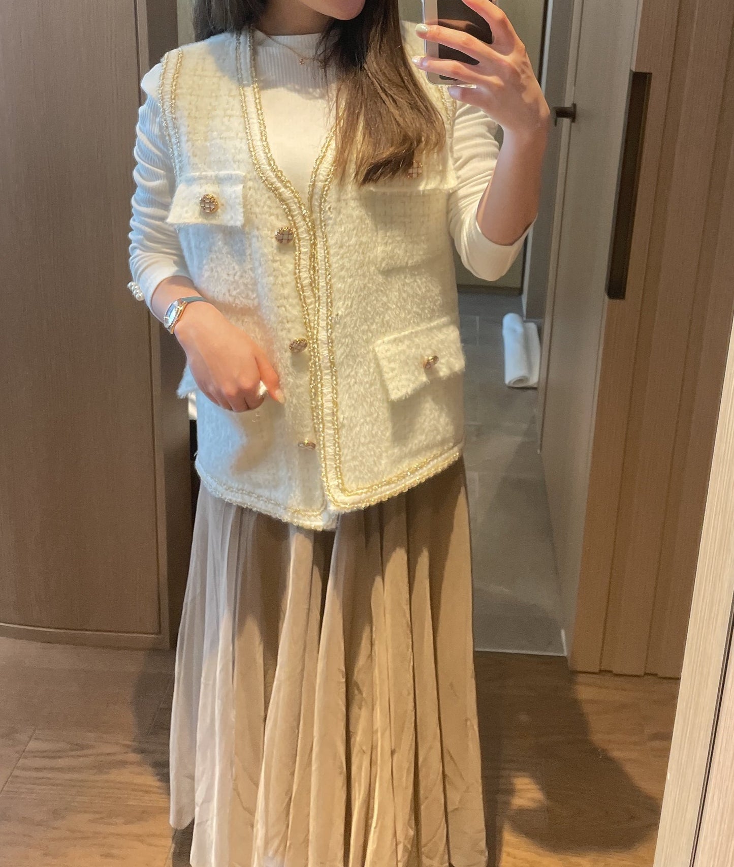 【ホワイト】ツイード調ベスト