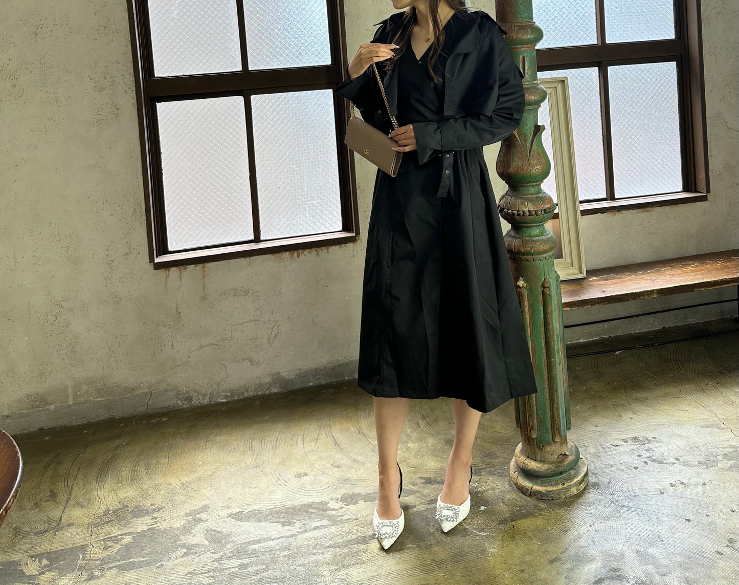 ビジューツイードパンプス『6㎝ヒール』