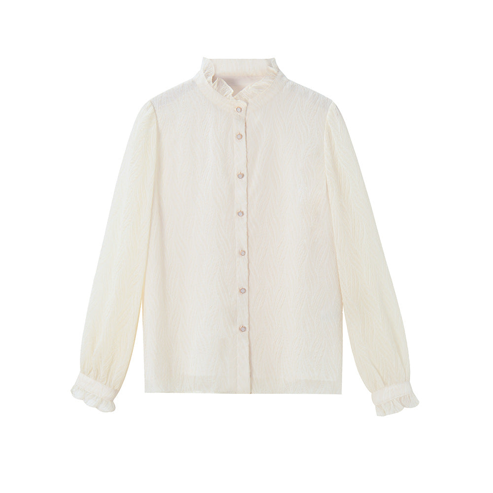 フリルネックシャツブラウス