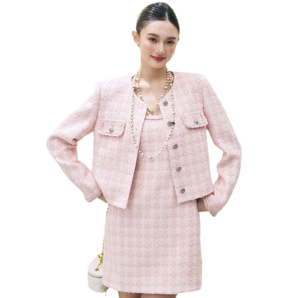 フェミニンピンクツイードジャケットワンピースセット
