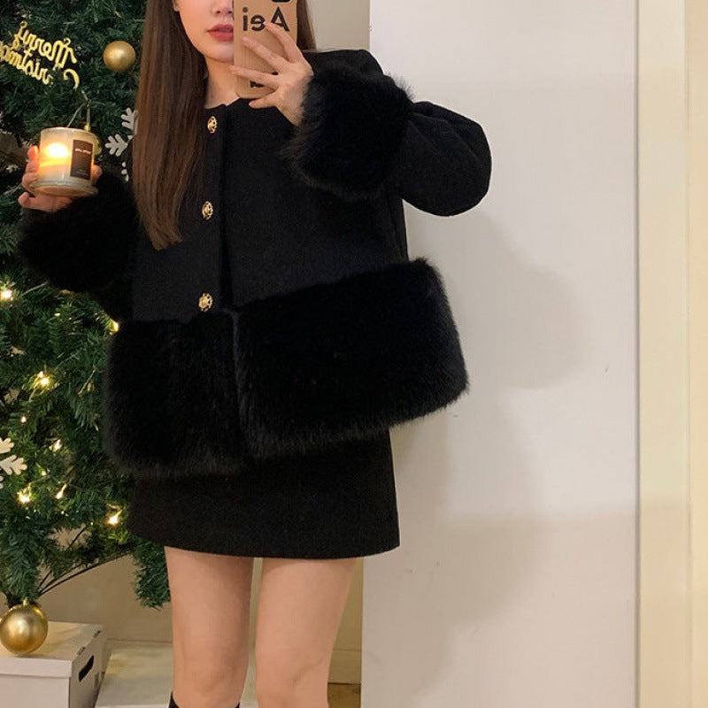 ファー切り替えショートコート