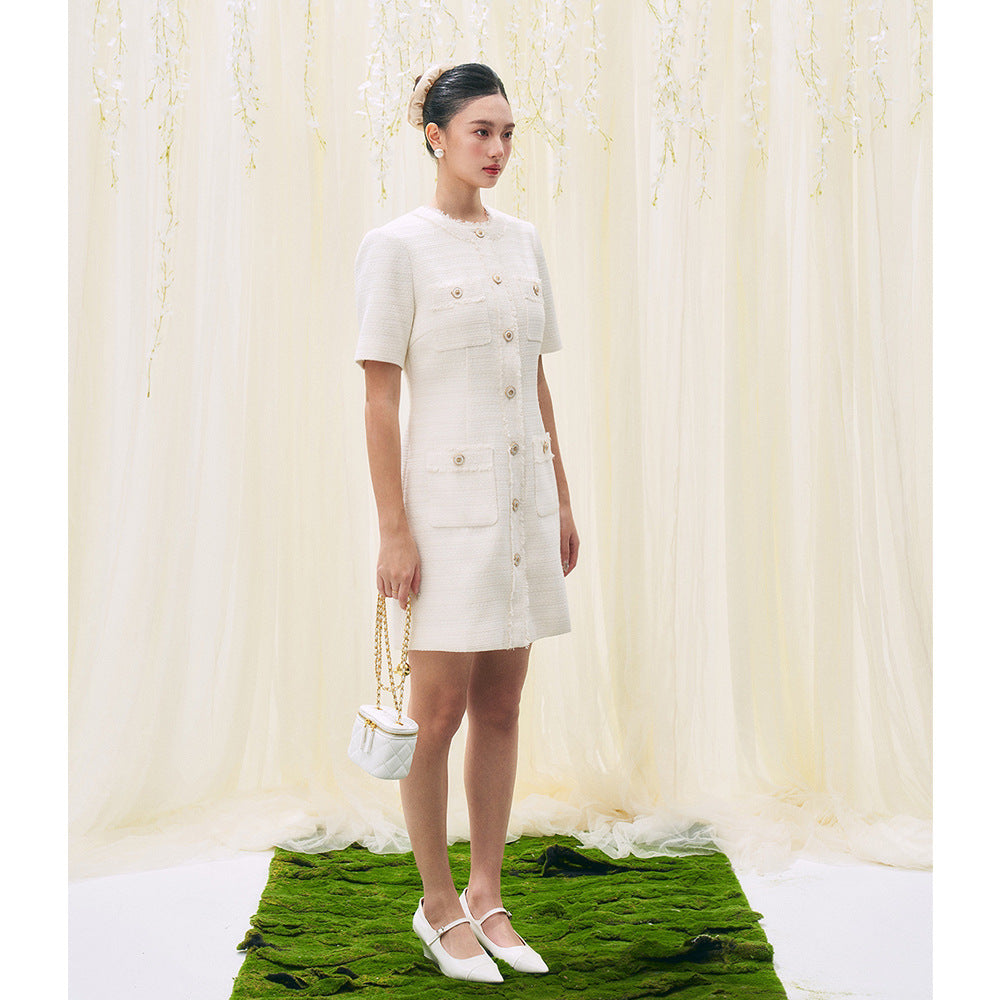 フレンチツイードホワイトワンピース