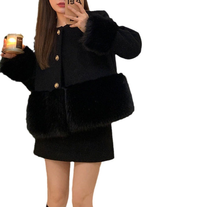 ファー切り替えショートコート