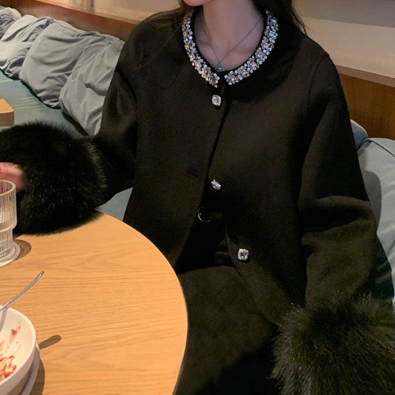 ビジューファースリーブショートコート×スカートセットアップ